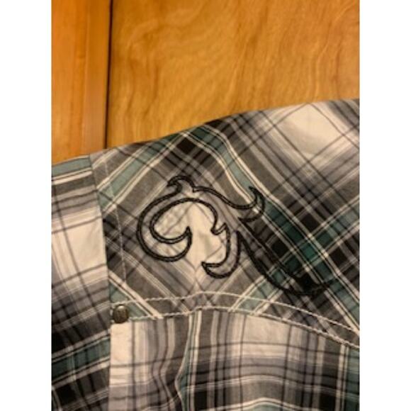 Wrangler Men's XL Rock 47 Western Snap Shirt Black White & Green - Picture 5 of 9